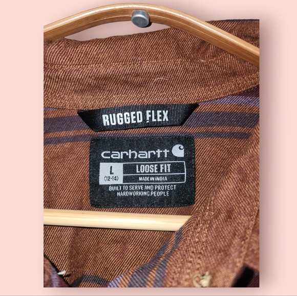 Carhartt Womens Rugged Flex Loose Fit Midweight Flannel Long-Sleeve Button Down - Picture 3 of 3